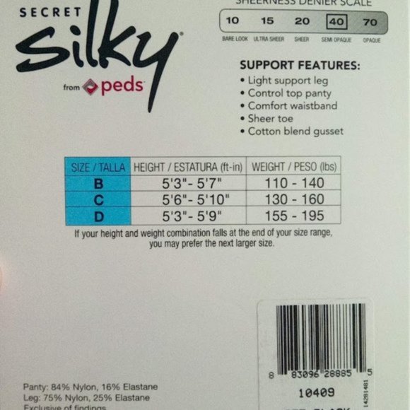 New Secret Silky Control Top Off Black Sheer Support Hosiery Stockings Size C - Picture 6 of 7